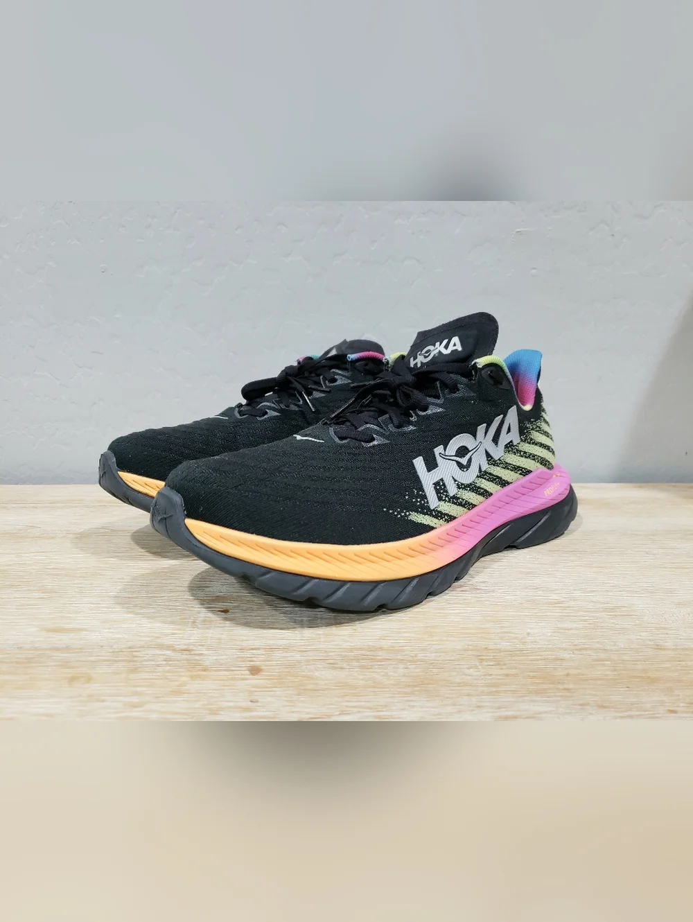 HOKA ONE ONE Men’s Mach 5 Black Rainbow/Pride Running Shoes (12D) Black/Multi
